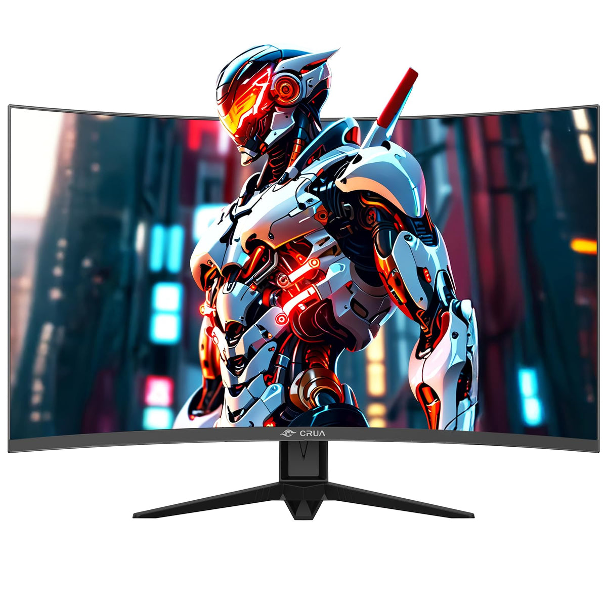 CRUA 27'' curved monitor side tilt showing ergonomic setup