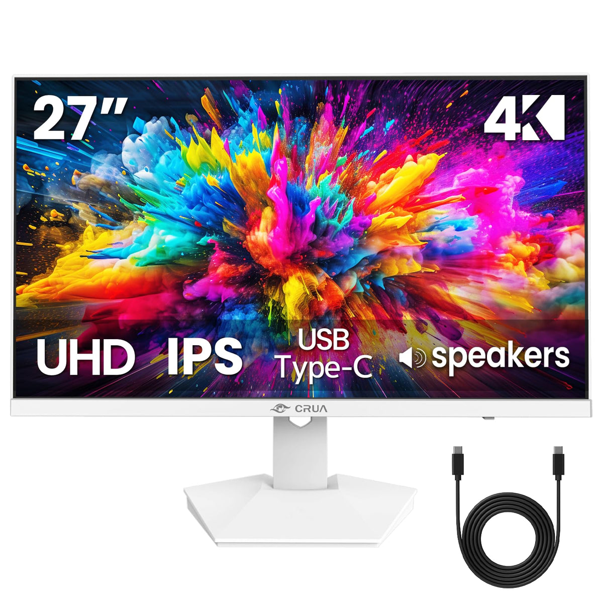 CRUA 27-inch 4K white monitor front view highlighting vivid color for work