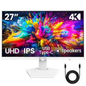 CRUA 27-inch 4K white monitor front view highlighting vivid color for work