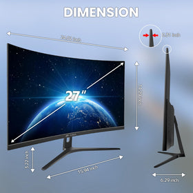 CRUA 27-inch curved monitor ergonomic base provides stable, comfortable viewing
