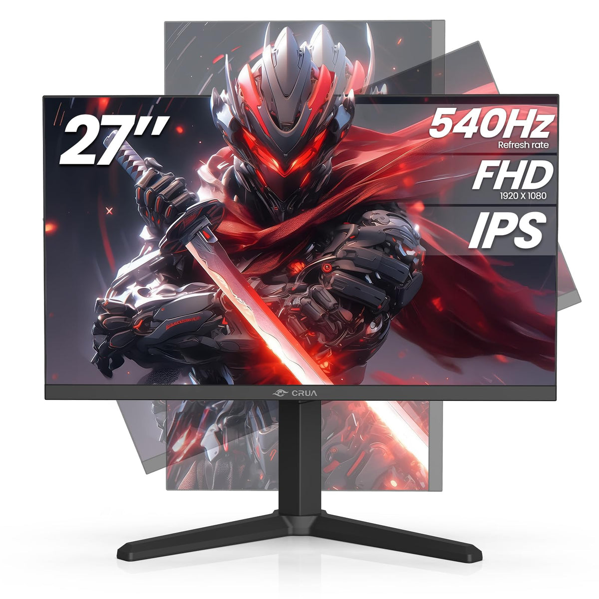 CRUA 27-inch monitor front view highlighting slim profile and vibrant FHD colors.