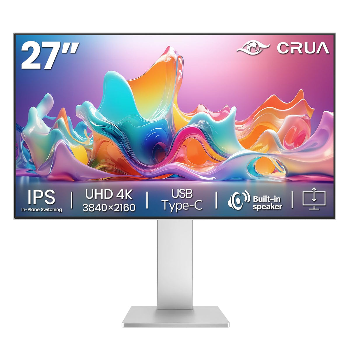 CRUA 27-inch 4K monitor front view highlights crisp detail for work and entertainment