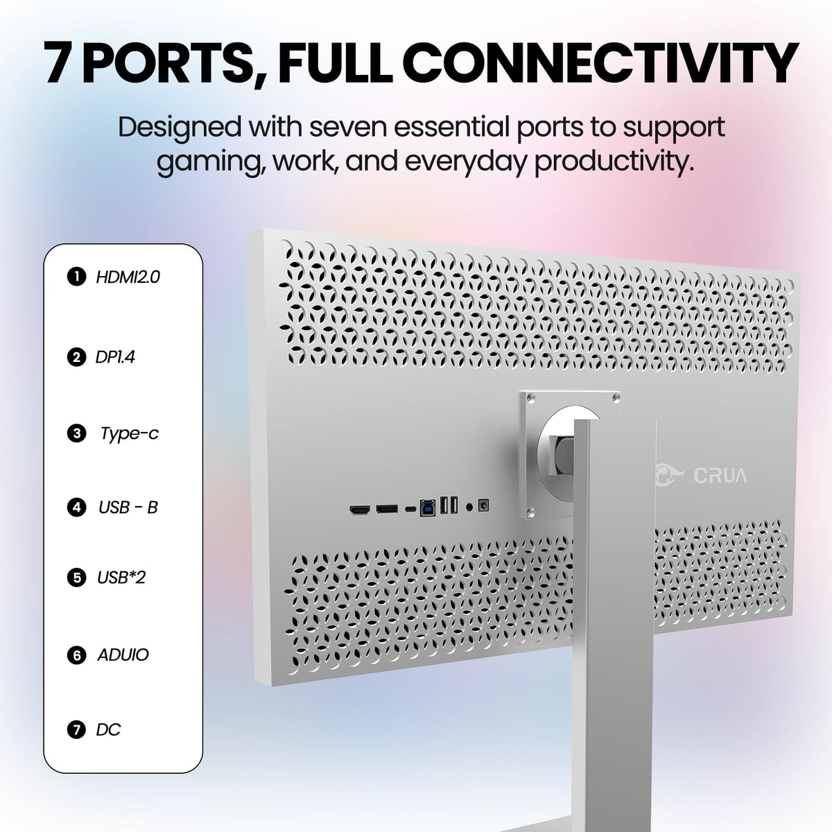 CRUA 4K monitor supports HDMI 2.0 and DisplayPort 1.2 for versatile setups