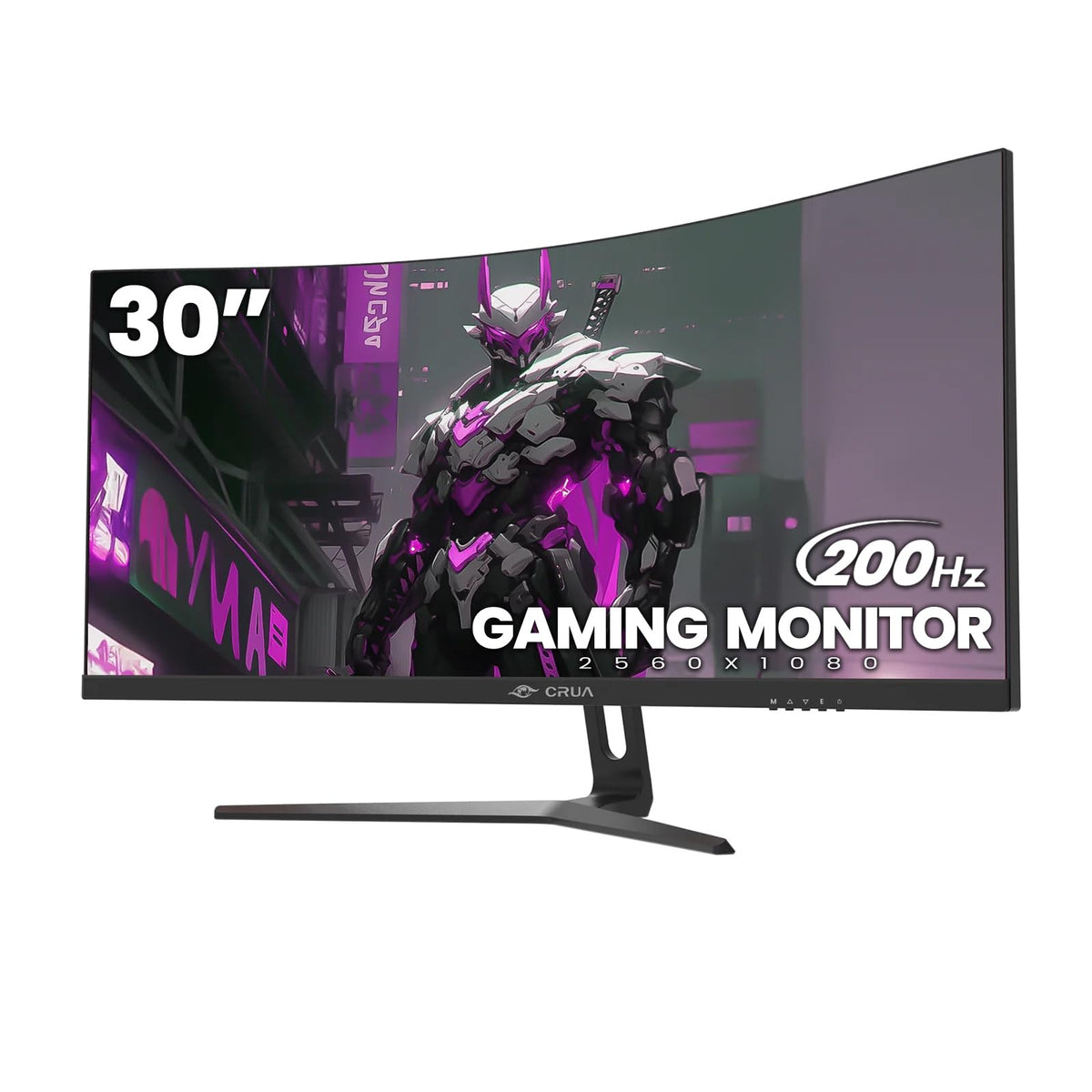 CRUA 30-inch curved monitor front view for immersive gaming and multitasking