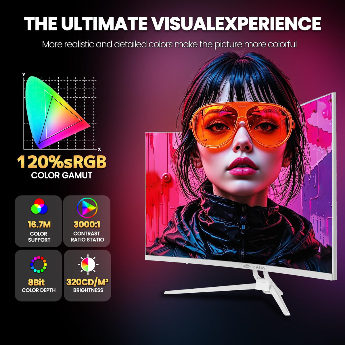 CRUA 32-inch curved monitor with AMD FreeSync for tear-free gameplay.