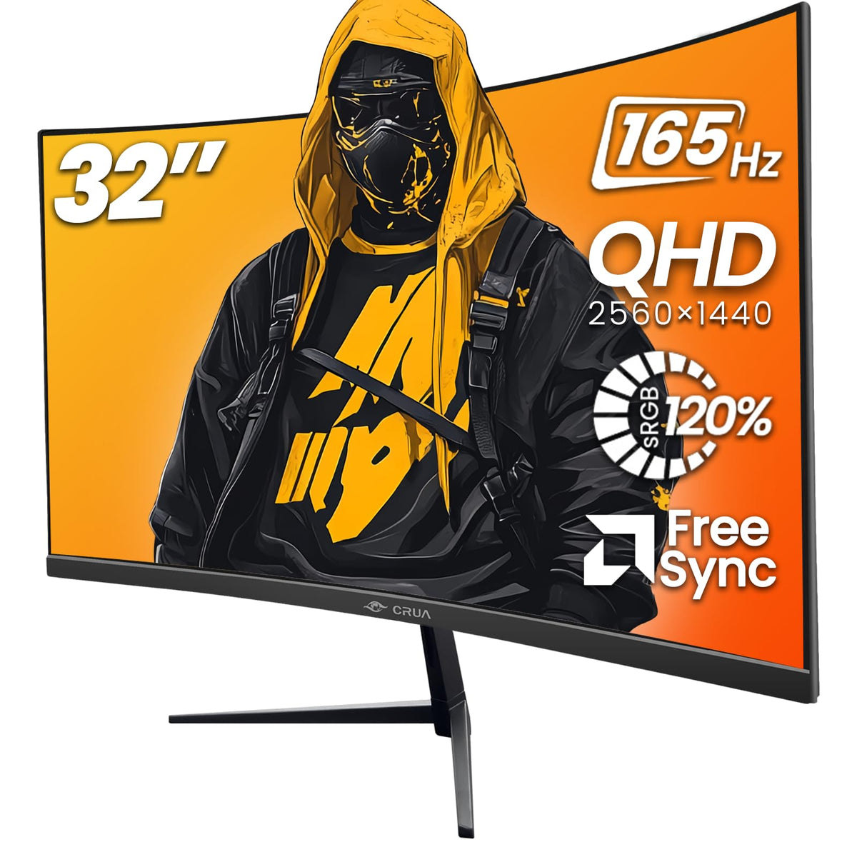 CRUA 32-inch curved monitor front view for immersive gaming and productive work.