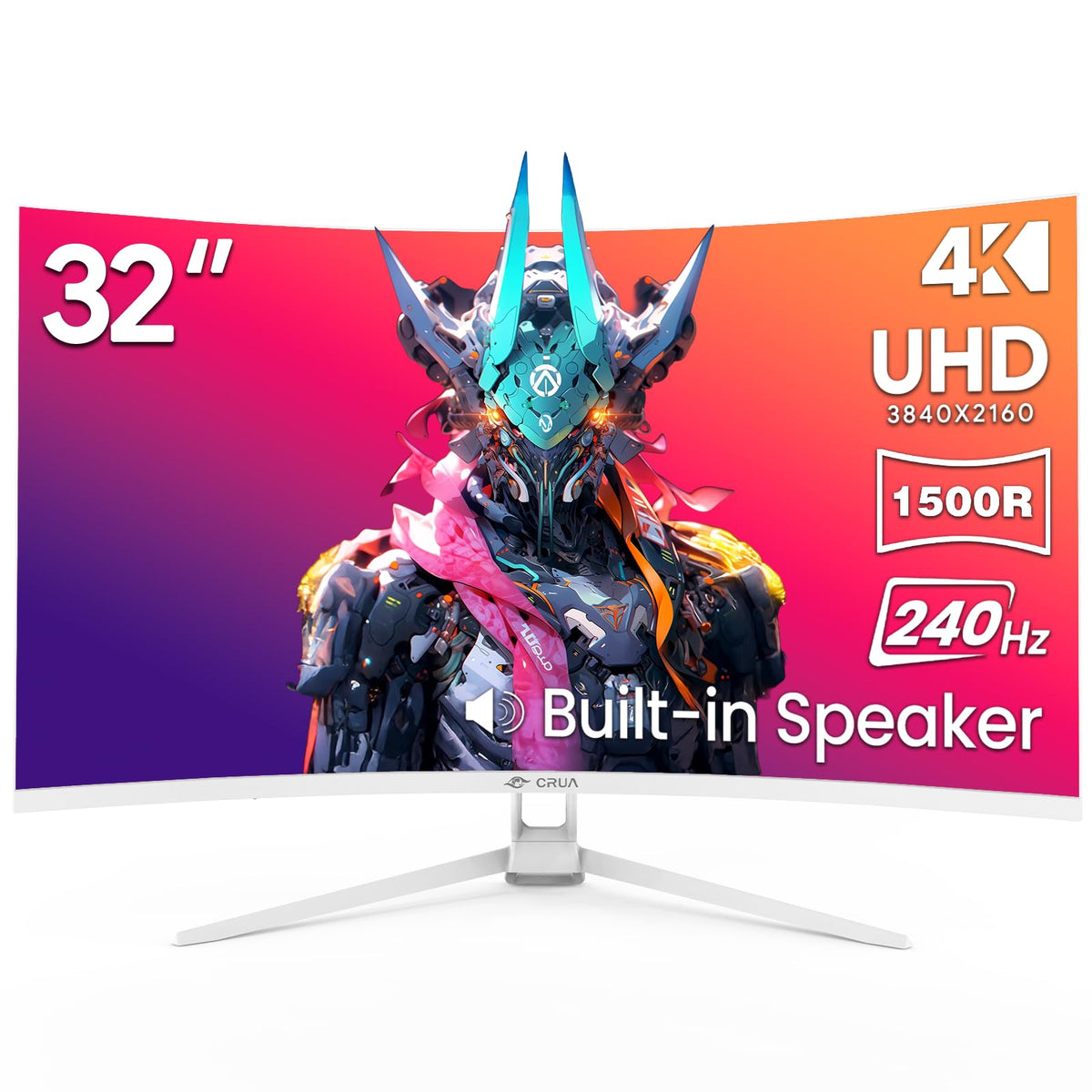 CRUA 32-inch curved monitor angled curve for comfortable extended sessions.