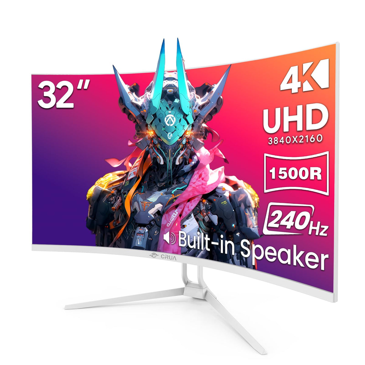CRUA 32-inch curved monitor front view for immersive gaming and productivity.