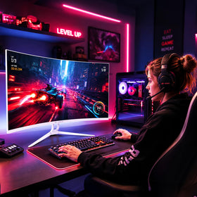 CRUA 32-inch curved monitor PIP/PBP multitasking for efficient workflows.