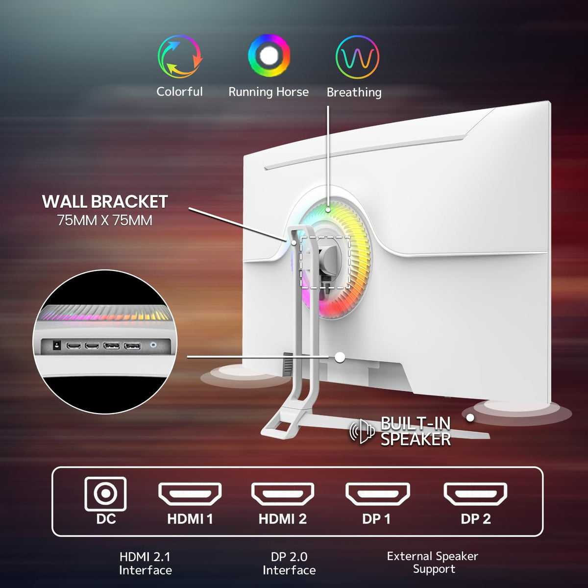 CRUA 32-inch curved monitor wall-mount ready for flexible desk layouts.