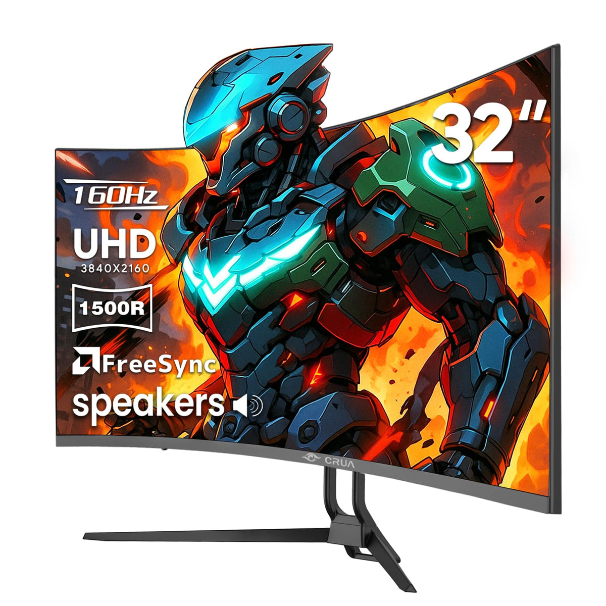 CRUA 32-inch curved monitor front view for immersive gaming and multimedia.