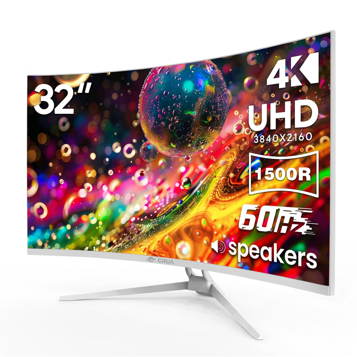 CRUA 32in white curved monitor front view for immersive work and media