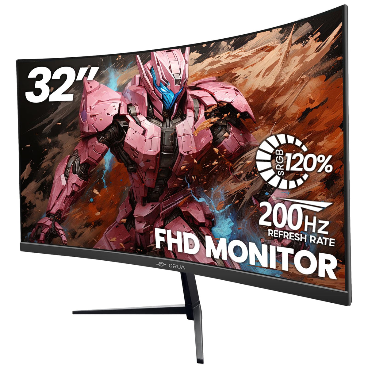 CRUA 32-inch curved monitor front view for immersive gaming.