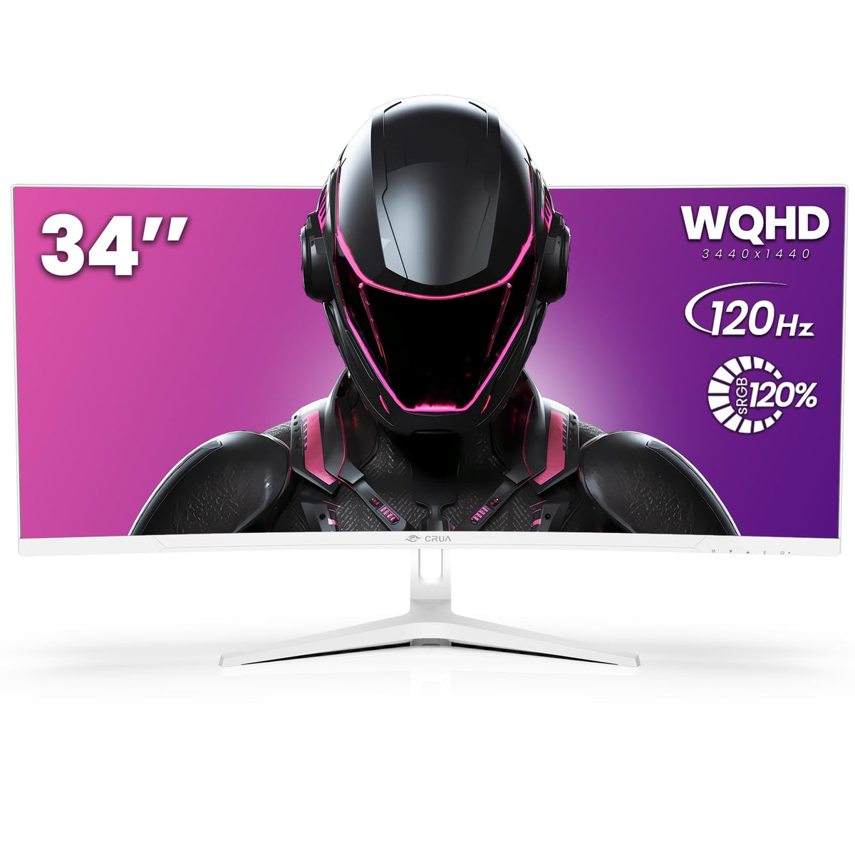CRUA 34‑inch curved monitor showing 1500R curve for immersive comfort.