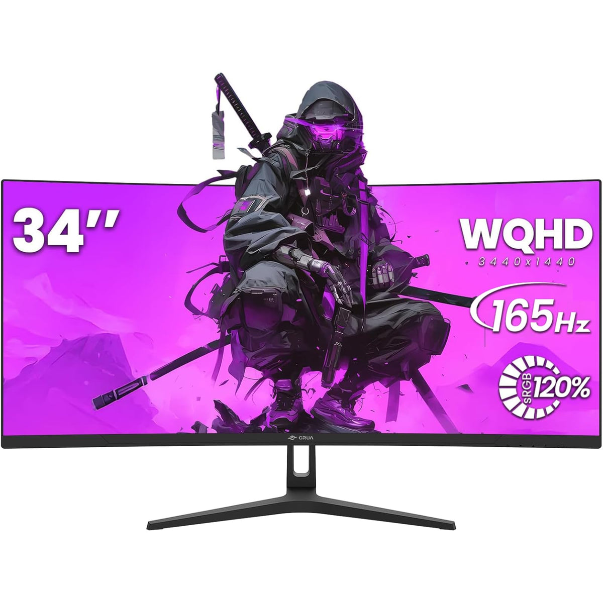 CRUA 34-inch curved monitor 1500R curvature enhances immersive gaming and media viewing