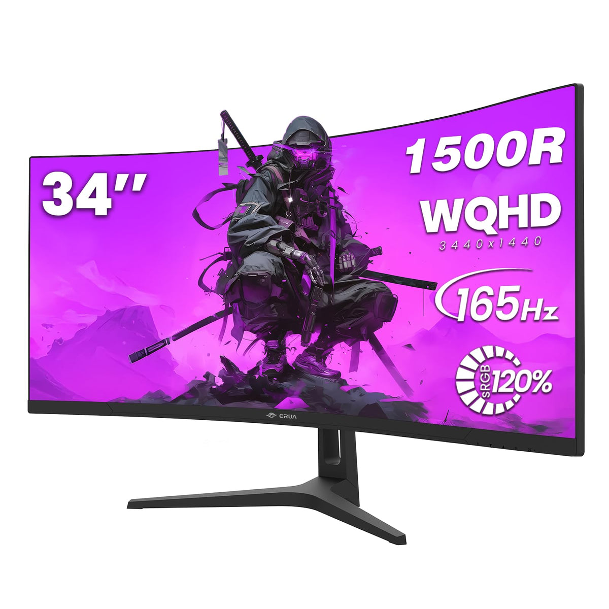 CRUA 34-inch curved monitor front view with immersive ultrawide display for multitasking