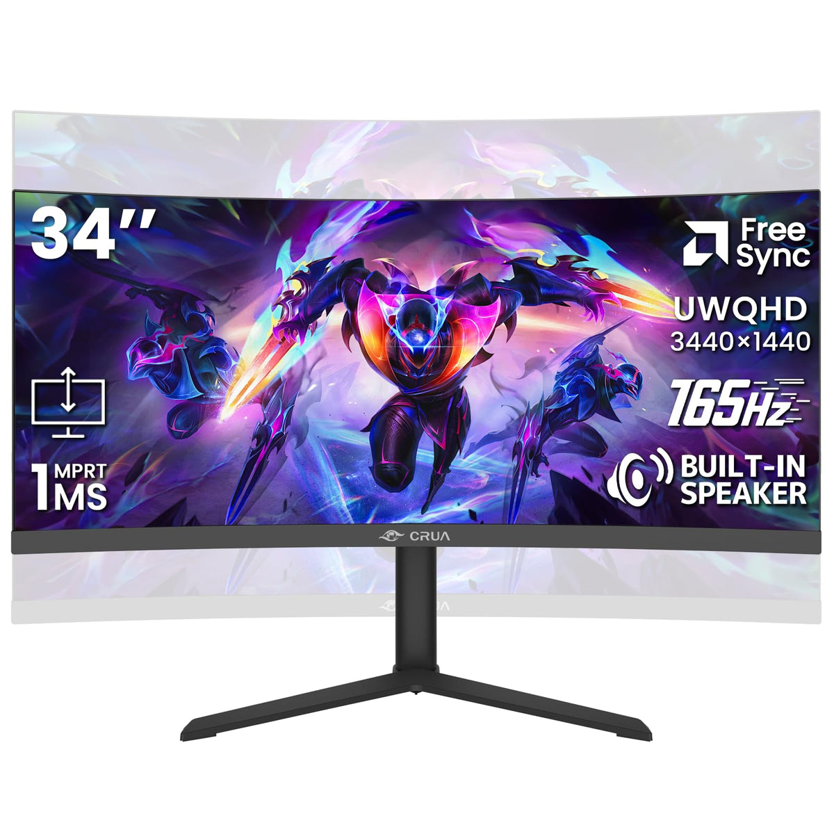 CRUA 34-inch ultrawide curved monitor delivers immersive gaming and multitasking benefits.