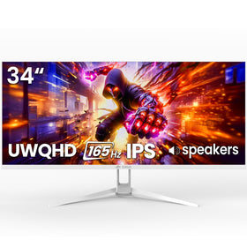 CRUA 34'' ultrawide monitor front view emphasizing immersive gaming and multitasking