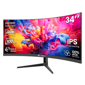 CRUA 34-inch ultrawide curved monitor shown for immersive multitasking.