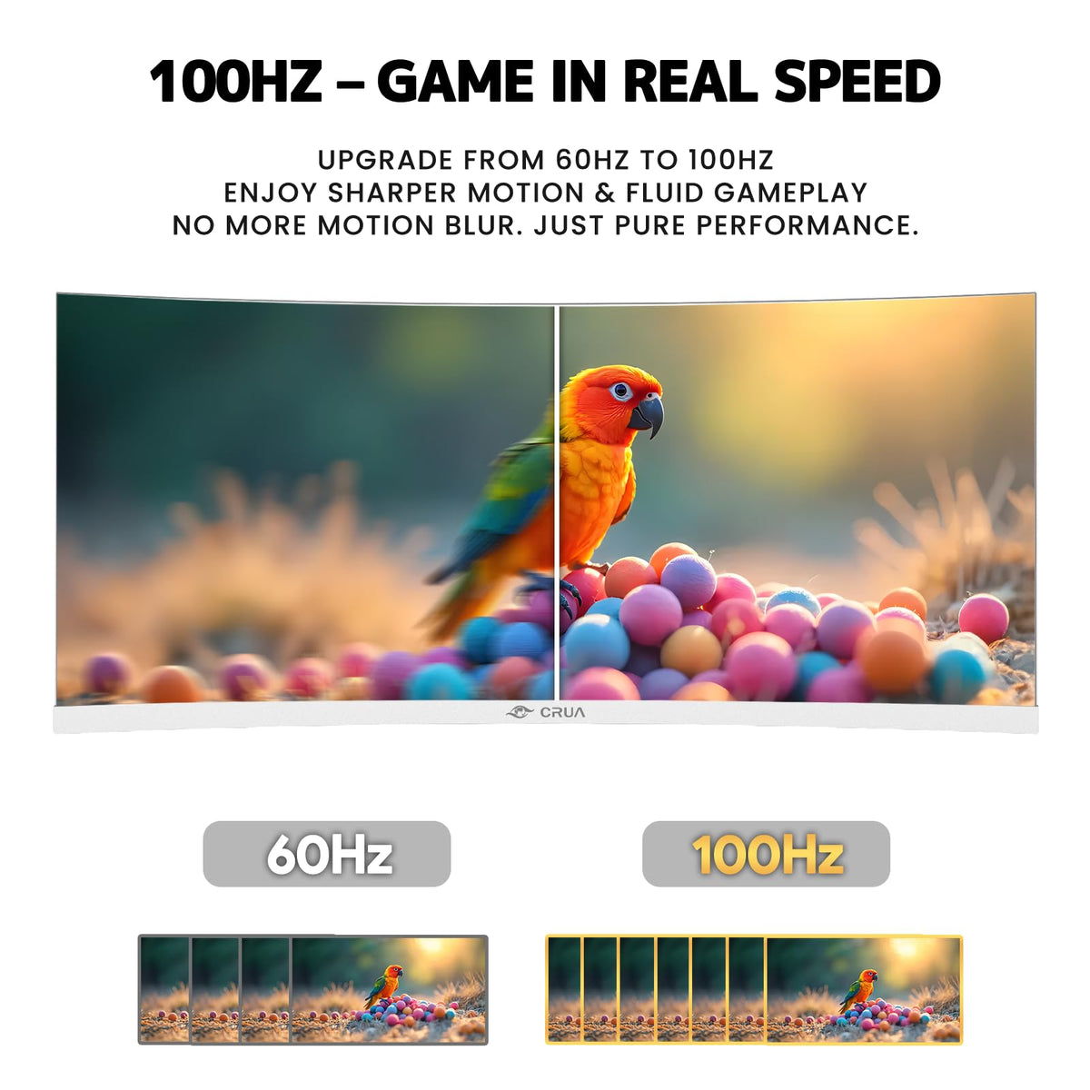 CRUA 34-inch ultrawide monitor 100Hz smooth motion ideal for video and gaming.