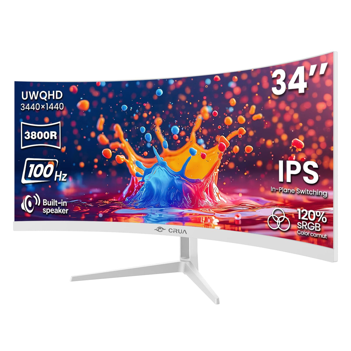 CRUA 34-inch ultrawide monitor front view for immersive multitasking.