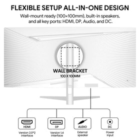 CRUA 34-inch ultrawide monitor wall-mount compatible for a clean desk setup.