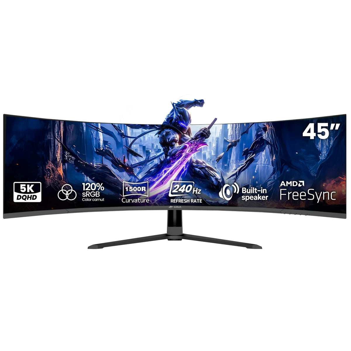 CRUA 45-inch curved ultrawide monitor shows immersive DQHD workspace for multitasking