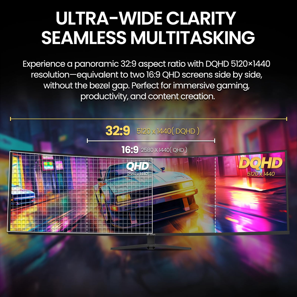 CRUA 49-inch curved monitor vivid colors at 120% sRGB for design work.