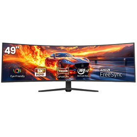 CRUA 49-inch curved monitor front view highlights immersive gaming and cinematic multitasking.