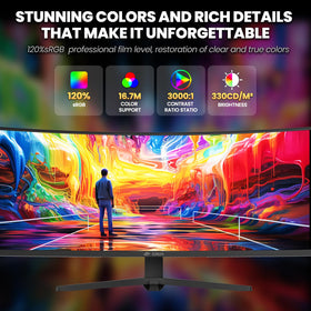 CRUA 49-inch curved monitor multitasking workspace view emphasizes app-wide productivity.
