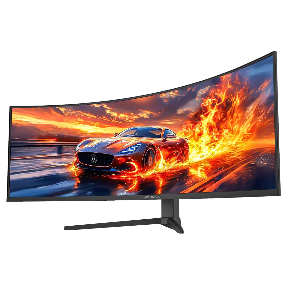 CRUA 49-inch curved monitor side angle shows a compact, desk-friendly setup.