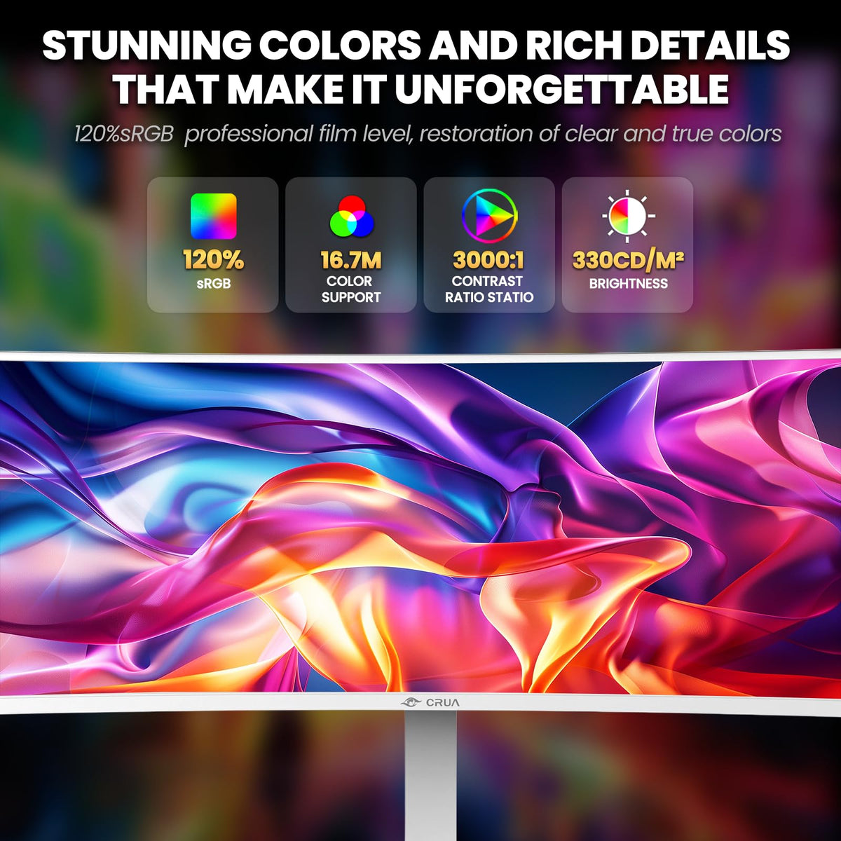 CRUA 49-inch white curved monitor 120Hz refresh for smooth gameplay