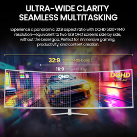 CRUA 49-inch white curved monitor wall-mount ready for tidy setups