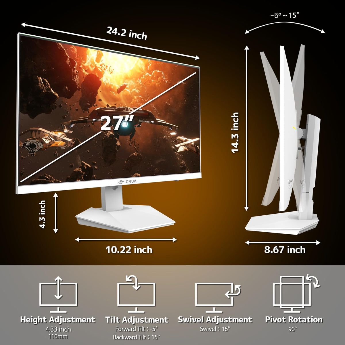 CRUA built-in speakers provide convenient audio without extra gear.