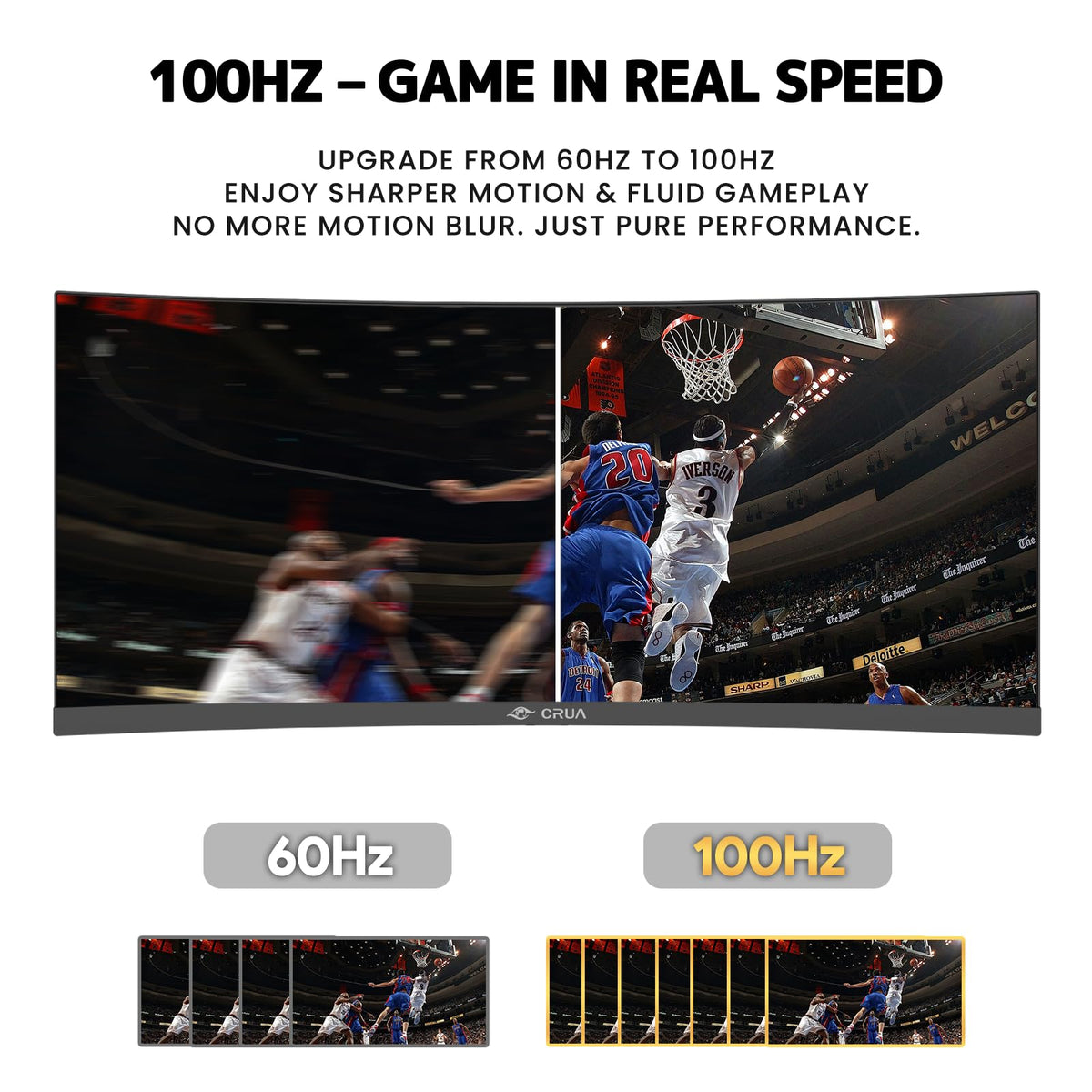 CRUA monitor with FreeSync at 100Hz for smooth gaming.