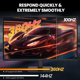 CRUA monitor showing HDMI 2.1 and DP 1.4 connectivity options for devices