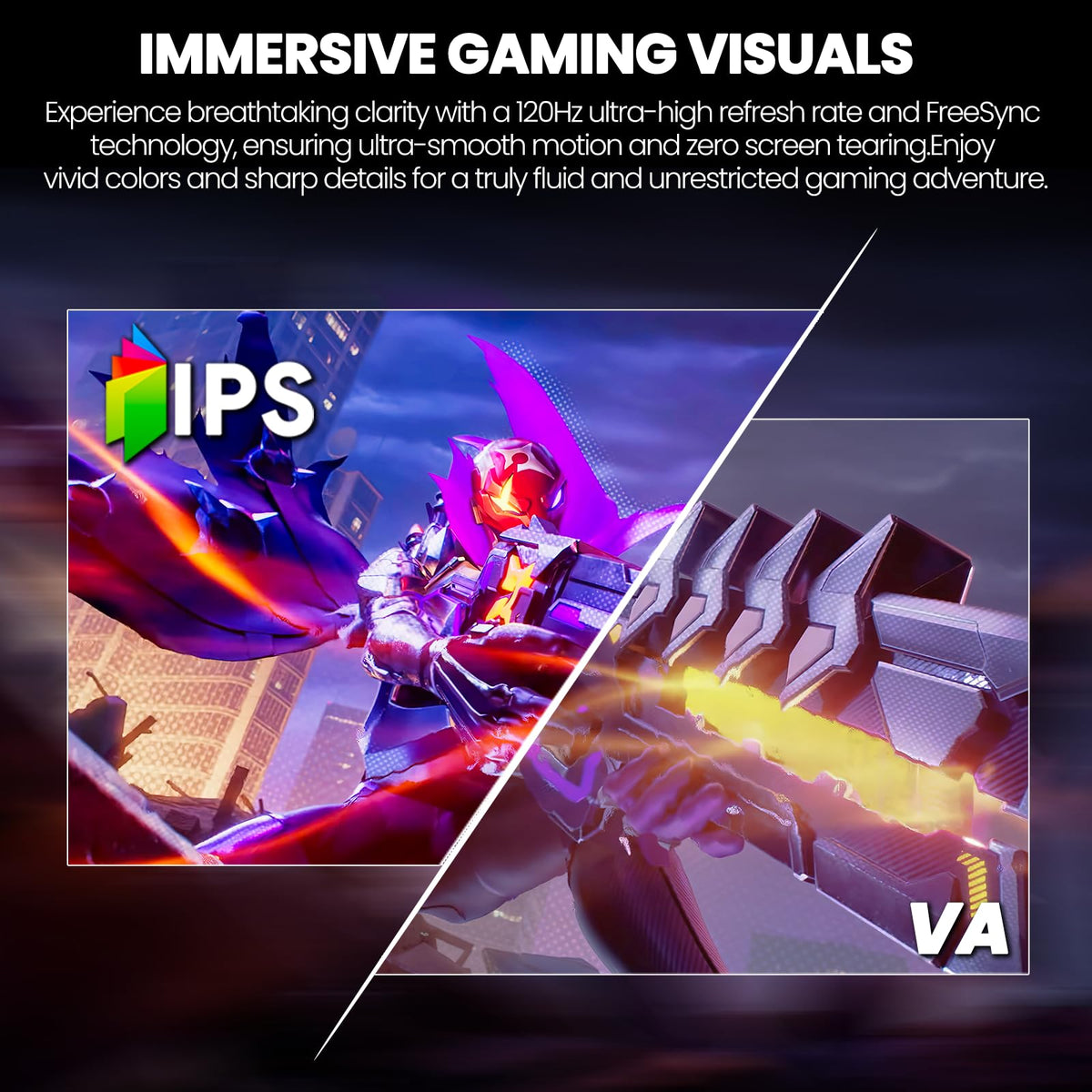 CRUA with FreeSync and blue light filter for comfortable sessions.