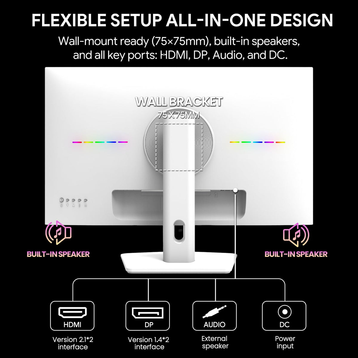 CRUA monitor with HDMI 2.1 and DP 1.4 for versatile devices.