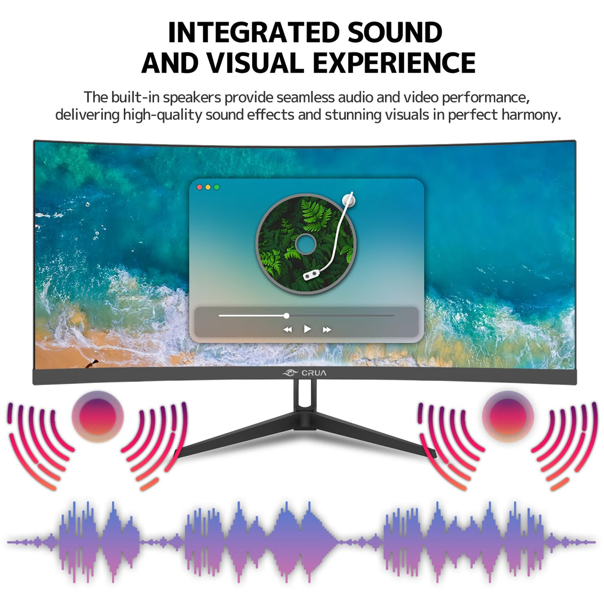 CRUA tilt adjustment and ergonomic stand for comfortable viewing angles.