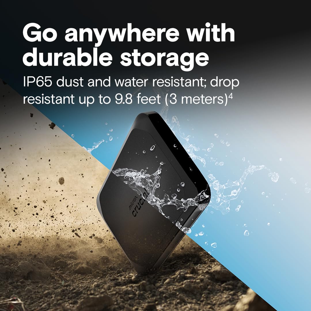 Crucial X10 shows drop protection up to 9.8 ft in dynamic settings.