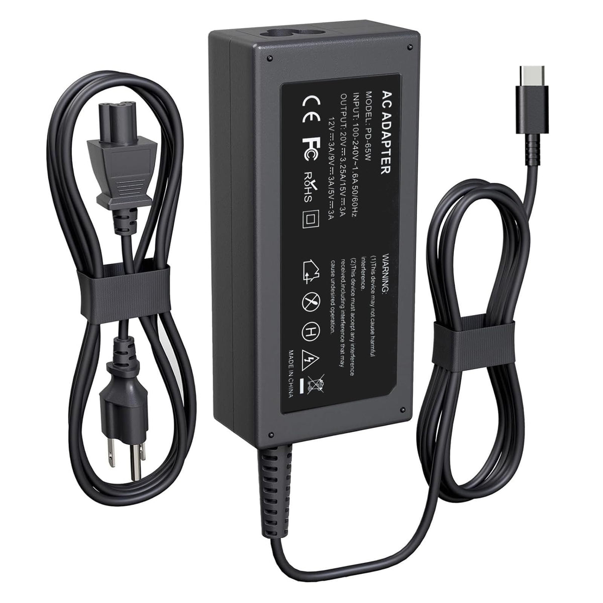 Cruinniu 65W USB-C charger shown in compact form powering HP laptops