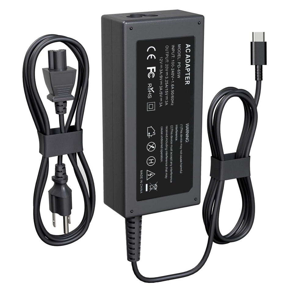 Cruinniu 65W USB-C charger shown in compact form powering HP laptops