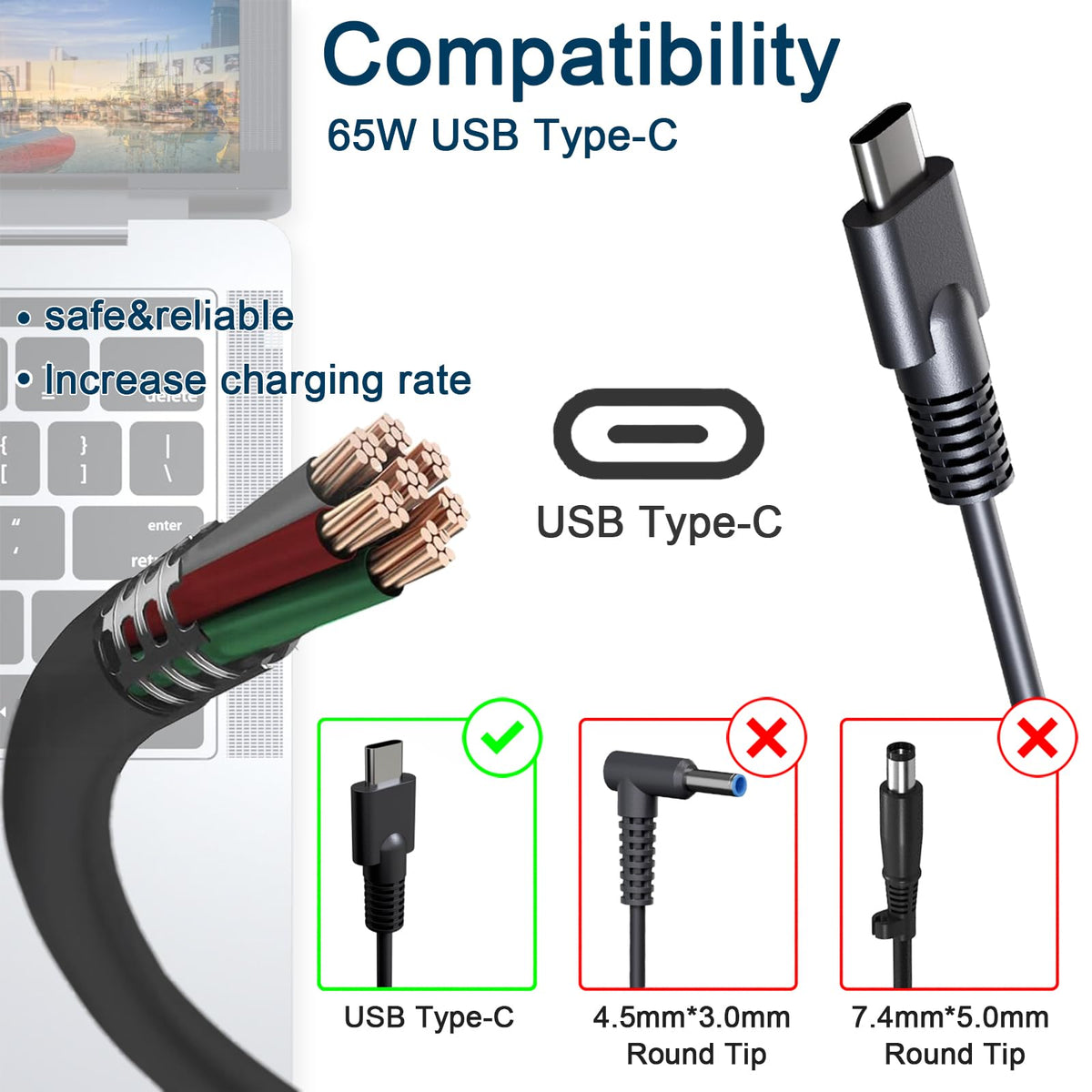 Cruinniu USB-C tip close-up highlighting precise connector for HP EliteBook