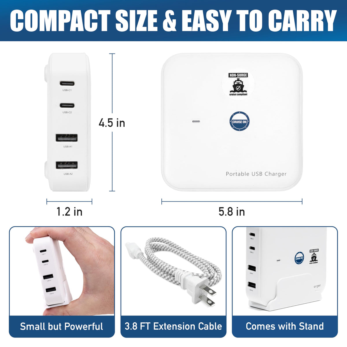 Cruise On cabin scene shows bedside charging with the power strip.