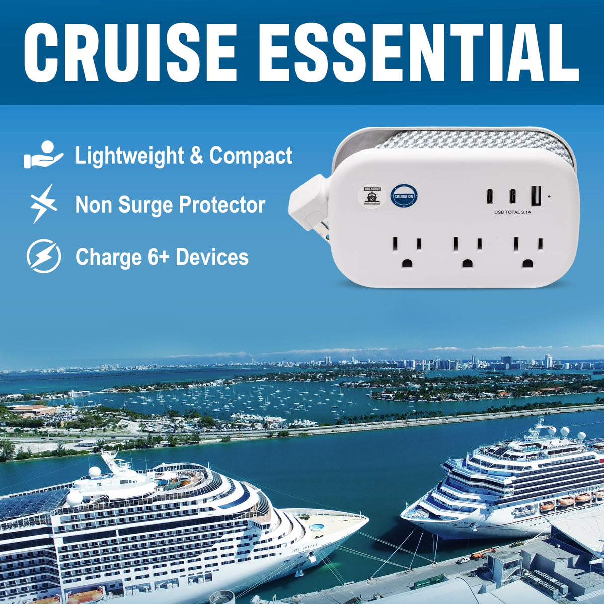 Cruise On flat plug close-up fitting tight cabin outlet for convenience