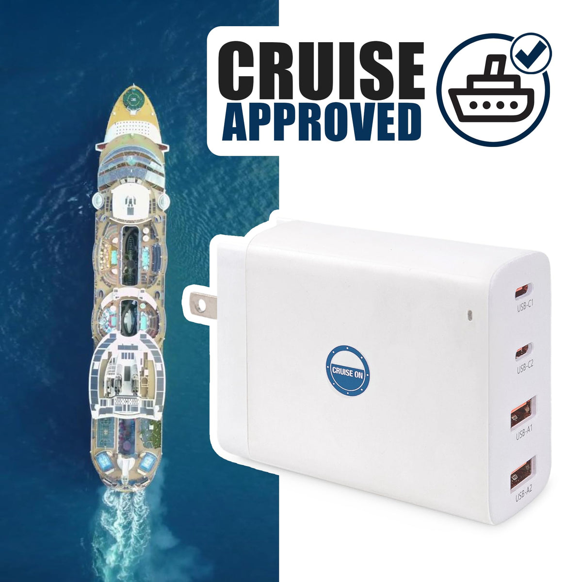 Cruise On charger with foldable plug closed illustrating compact storage and damage protection