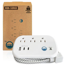 Cruise On front view showing compact travel power strip and benefits