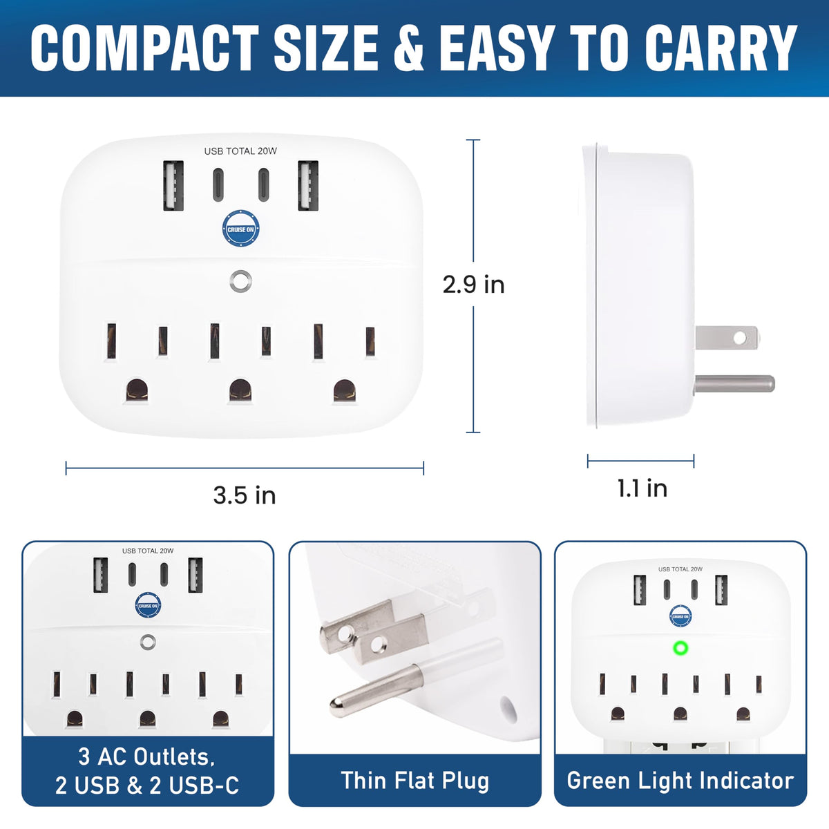 Cruise On three AC outlets enable versatile device use on board.