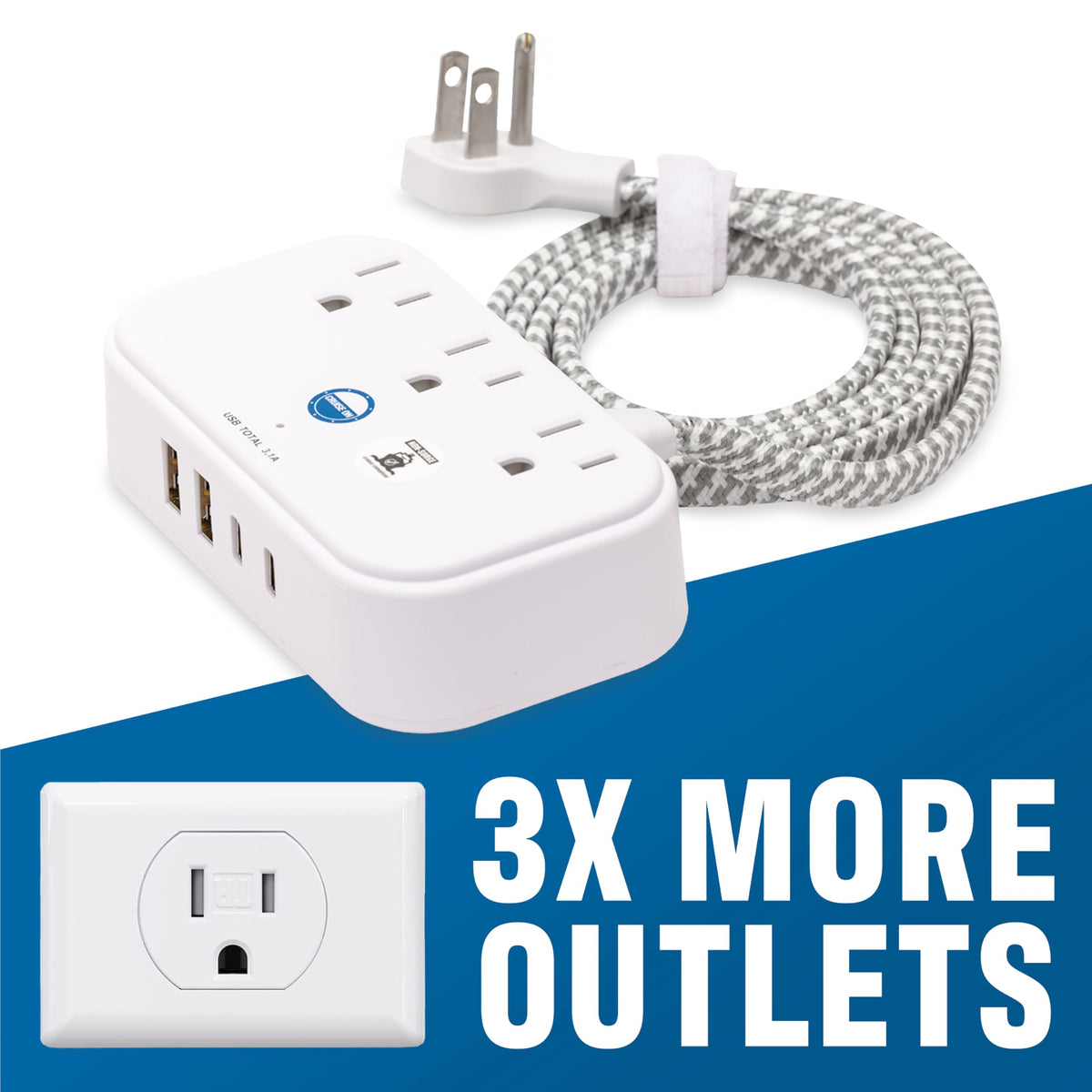 Travel-ready, compact power strip designed for cruise cabins and tight spaces.