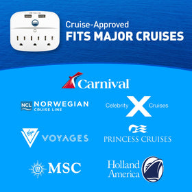 Cruise On white power strip with USB ports ideal for phone and tablet charging.